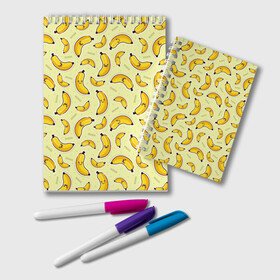 Блокнот с принтом Банановый Бум в Тюмени, 100% бумага | 48 листов, плотность листов — 60 г/м2, плотность картонной обложки — 250 г/м2. Листы скреплены удобной пружинной спиралью. Цвет линий — светло-серый
 | Тематика изображения на принте: банан | банановый | бананы | паттерн | прикол | фрукты
