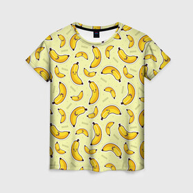 Женская футболка 3D с принтом Банановый Бум в Тюмени, 100% полиэфир ( синтетическое хлопкоподобное полотно) | прямой крой, круглый вырез горловины, длина до линии бедер | банан | банановый | бананы | паттерн | прикол | фрукты
