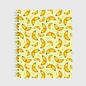 Тетрадь с принтом Банановый Бум в Тюмени, 100% бумага | 48 листов, плотность листов — 60 г/м2, плотность картонной обложки — 250 г/м2. Листы скреплены сбоку удобной пружинной спиралью. Уголки страниц и обложки скругленные. Цвет линий — светло-серый
 | Тематика изображения на принте: банан | банановый | бананы | паттерн | прикол | фрукты