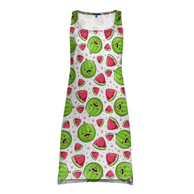 Платье-майка 3D с принтом Арбузы много арбузов! в Тюмени, 100% полиэстер | полуприлегающий силуэт, широкие бретели, круглый вырез горловины, удлиненный подол сзади. | арбуз | арбузы | витамина | лето | паттерн | фрукты