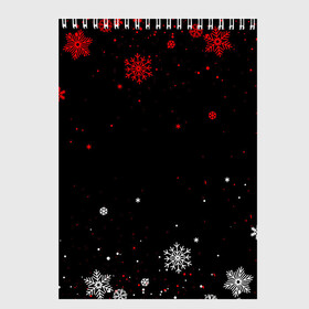 Скетчбук с принтом КРАСНО БЕЛЫЕ СНЕЖИНКИ НА ЧЁРНОМ ФОНЕ в Тюмени, 100% бумага
 | 48 листов, плотность листов — 100 г/м2, плотность картонной обложки — 250 г/м2. Листы скреплены сверху удобной пружинной спиралью | 2022 | beast | merry christmas | new year | red bow | santa hat | snow | tiger | winter | winter is coming | year of the tiger | год тигра | дед мороз | животные | звери | зверь | зима | зима 2022 | зима близко | новог | новогодни