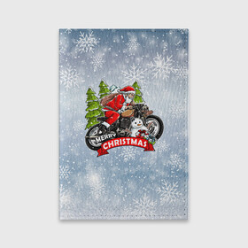 Обложка для паспорта матовая кожа с принтом Санта Байкер Santa on the motorbike в Тюмени, натуральная матовая кожа | размер 19,3 х 13,7 см; прозрачные пластиковые крепления | Тематика изображения на принте: bike | christmas | moto | santa | байк | дед мороз | елка | зима | мотоцикл | новый год | подарок | рождество | санта | снег | снеговик | снежинка