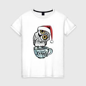 Женская футболка хлопок с принтом X mas Owl в Тюмени, 100% хлопок | прямой крой, круглый вырез горловины, длина до линии бедер, слегка спущенное плечо | 2022 | 2022 год | happy new year | santa | год тигра | дед мороз | каникулы | мороз | новогодний свитер | новый год | новый год 2022 | новый год тигра | оливье | праздник | рождество | санта клаус | свитер новогодний