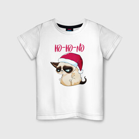 Детская футболка хлопок с принтом Ugly cat Ho Ho No в Тюмени, 100% хлопок | круглый вырез горловины, полуприлегающий силуэт, длина до линии бедер | 2022 | 2022 год | grumpy cat | happy new year | santa | год тигра | дед мороз | каникулы | мороз | новогодний свитер | новый год | новый год 2022 | новый год тигра | оливье | праздник | рождество | санта клаус
