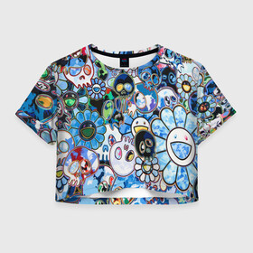 Женская футболка Crop-top 3D с принтом Буйство синих в Тюмени, 100% полиэстер | круглая горловина, длина футболки до линии талии, рукава с отворотами | арт | монстры | художники | цвета