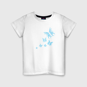 Детская футболка хлопок с принтом Неоновые бабочки Cotton Theme в Тюмени, 100% хлопок | круглый вырез горловины, полуприлегающий силуэт, длина до линии бедер | бабочки | крылья | легкость | насековые | неон | ночные | полет | природа | светящиеся