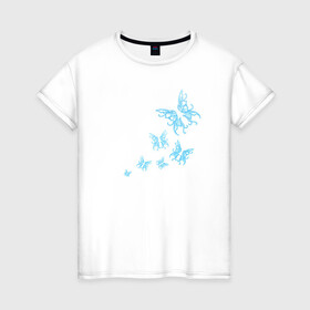Женская футболка хлопок с принтом Неоновые бабочки Cotton Theme в Тюмени, 100% хлопок | прямой крой, круглый вырез горловины, длина до линии бедер, слегка спущенное плечо | бабочки | крылья | легкость | насековые | неон | ночные | полет | природа | светящиеся