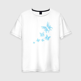 Женская футболка хлопок Oversize с принтом Неоновые бабочки Cotton Theme в Тюмени, 100% хлопок | свободный крой, круглый ворот, спущенный рукав, длина до линии бедер
 | бабочки | крылья | легкость | насековые | неон | ночные | полет | природа | светящиеся