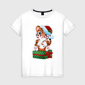 Женская футболка хлопок с принтом Тигрино сердце в Тюмени, 100% хлопок | прямой крой, круглый вырез горловины, длина до линии бедер, слегка спущенное плечо | new year | арт | графика | зима | новый год | рождество | тигр