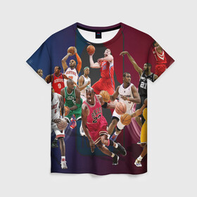 Женская футболка 3D с принтом НБА Легенды в Тюмени, 100% полиэфир ( синтетическое хлопкоподобное полотно) | прямой крой, круглый вырез горловины, длина до линии бедер | арт | коби брайант | леброн джеймс | лэйкерс | майкл джордан | нба