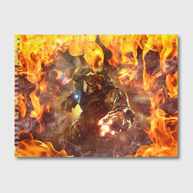Альбом для рисования с принтом CYBER DEMON IN FIRE | DOOM BOSS в Тюмени, 100% бумага
 | матовая бумага, плотность 200 мг. | bos | boss | cyber demon | cyberdemon | demons | devil | doom | doom eternal | doom slayer | fire | hell | in fire | slayer | ад | бос | босс | демон | демоны | дум | кибер демон | кибердемон