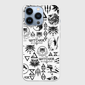 Чехол для iPhone 13 Pro с принтом THE WITCHER LOGOBOMBING ЧЁРНО БЕЛЫЙ | ВЕДЬМАК ПАТТЕРН в Тюмени,  |  | geralt | the witcher | the witcher wild hunt | witcher | wolf | аард | аксий | белый волк | ведьмак | ведьмак 3 | волк | геральт | игни | ирден | йенифер | каер морхен | квен | охотник | трисс | цири | школа волка