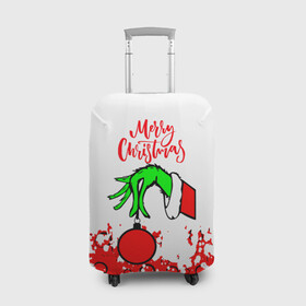 Чехол для чемодана 3D с принтом Merry Christmas Grinch в Тюмени, 86% полиэфир, 14% спандекс | двустороннее нанесение принта, прорези для ручек и колес | 2022 | grinch | happy new year | merry christmas | год тигра | гринч | зима близко | нг | новогодний | новый год | новый год 2022 | рождество | снег | снежинки