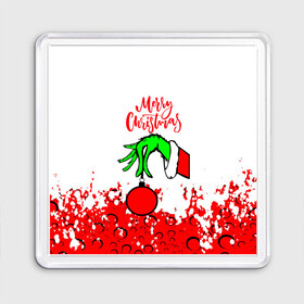 Магнит 55*55 с принтом Merry Christmas Grinch в Тюмени, Пластик | Размер: 65*65 мм; Размер печати: 55*55 мм | 2022 | grinch | happy new year | merry christmas | год тигра | гринч | зима близко | нг | новогодний | новый год | новый год 2022 | рождество | снег | снежинки
