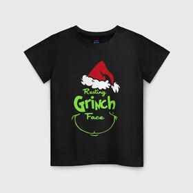 Детская футболка хлопок с принтом Resting Grinch Face. в Тюмени, 100% хлопок | круглый вырез горловины, полуприлегающий силуэт, длина до линии бедер | 2022 | grinch | happy new year | merry christmas | год тигра | гринч | зима близко | нг | новогодний | новый год | новый год 2022 | рождество | снег | снежинки