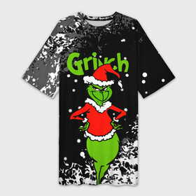 Платье-футболка 3D с принтом Grinch На всех обиделся. в Тюмени,  |  | Тематика изображения на принте: 2022 | grinch | happy new year | merry christmas | год тигра | гринч | зима близко | нг | новогодний | новый год | новый год 2022 | рождество | снег | снежинки