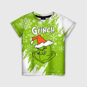 Детская футболка 3D с принтом Grinch Green. в Тюмени, 100% гипоаллергенный полиэфир | прямой крой, круглый вырез горловины, длина до линии бедер, чуть спущенное плечо, ткань немного тянется | 2022 | grinch | happy new year | merry christmas | год тигра | гринч | зима близко | нг | новогодний | новый год | новый год 2022 | рождество | снег | снежинки