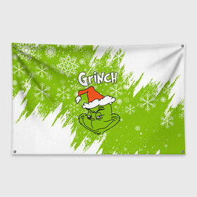 Флаг-баннер с принтом Grinch Green. в Тюмени, 100% полиэстер | размер 67 х 109 см, плотность ткани — 95 г/м2; по краям флага есть четыре люверса для крепления | 2022 | grinch | happy new year | merry christmas | год тигра | гринч | зима близко | нг | новогодний | новый год | новый год 2022 | рождество | снег | снежинки
