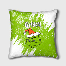 Подушка 3D с принтом Grinch Green. в Тюмени, наволочка – 100% полиэстер, наполнитель – холлофайбер (легкий наполнитель, не вызывает аллергию). | состоит из подушки и наволочки. Наволочка на молнии, легко снимается для стирки | 2022 | grinch | happy new year | merry christmas | год тигра | гринч | зима близко | нг | новогодний | новый год | новый год 2022 | рождество | снег | снежинки