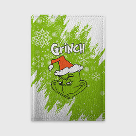 Обложка для автодокументов с принтом Grinch Green. в Тюмени, натуральная кожа |  размер 19,9*13 см; внутри 4 больших “конверта” для документов и один маленький отдел — туда идеально встанут права | Тематика изображения на принте: 2022 | grinch | happy new year | merry christmas | год тигра | гринч | зима близко | нг | новогодний | новый год | новый год 2022 | рождество | снег | снежинки