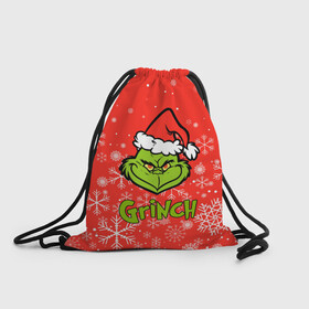 Рюкзак-мешок 3D с принтом Grinch Red. в Тюмени, 100% полиэстер | плотность ткани — 200 г/м2, размер — 35 х 45 см; лямки — толстые шнурки, застежка на шнуровке, без карманов и подкладки | 2022 | grinch | happy new year | merry christmas | год тигра | гринч | зима близко | нг | новогодний | новый год | новый год 2022 | рождество | снег | снежинки