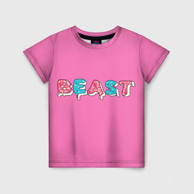 Детская футболка 3D с принтом Mr Beast Donut (Pink edition) в Тюмени, 100% гипоаллергенный полиэфир | прямой крой, круглый вырез горловины, длина до линии бедер, чуть спущенное плечо, ткань немного тянется | arts | mr beast | mrbeast | youtube | арты | блогеры | мистер бист | прикольные надписи | ютуб | ютуберы