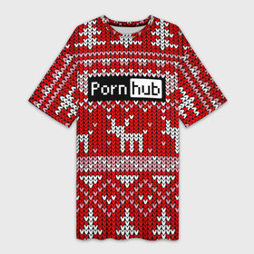 Платье-футболка 3D с принтом Porn Hub новогодний в Тюмени,  |  | deer | holiday | new year | pattern | новый год | олень | праздник | узор