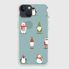 Чехол для iPhone 13 с принтом Новый Гoд в Тюмени,  |  | Тематика изображения на принте: 2022 | гном | год | дед | зима | мишка | мороз | новый | пингвин | праздик | рождество | снеговик | узор