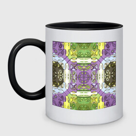 Кружка двухцветная с принтом Коллекция Фрактальная мозаика Фиолетово-зеленый Квадрат в Тюмени, керамика | объем — 330 мл, диаметр — 80 мм. Цветная ручка и кайма сверху, в некоторых цветах — вся внутренняя часть | abstraction | fractal | green | mosaic | pattern | purple | yellow | абстракция | желтый | зеленый | мозайка | на витрину | узор | фиолетовый | фрактал