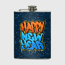 Фляга с принтом С Новым Годом граффити / Happy New Year graffiti в Тюмени, металлический корпус | емкость 0,22 л, размер 125 х 94 мм. Виниловая наклейка запечатывается полностью | Тематика изображения на принте: graffiti | wall | граффити | зима | новый год | рождество | снег | снежинка | стена