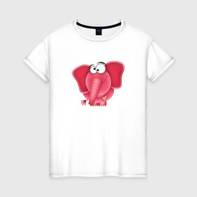 Женская футболка хлопок с принтом Розовая слониха Cotton Theme в Тюмени, 100% хлопок | прямой крой, круглый вырез горловины, длина до линии бедер, слегка спущенное плечо | африка | для девушек | для детей | женское | животные | природа | розовое | розовый слон | слон | слониха | смешной слон