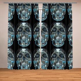 Фотошторы с принтом Skulls pattern 2028 в Тюмени, Блэкаут (светозащита 90%) / Габардин (светозащита 40% | 2 полотна шириной по 145 см; Высота 200-300 см; Крепление: шторная лента (на крючки); | fashion | future | pattern | skull | vanguard | авангард | будущее | мода | стекло | узор | череп