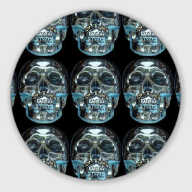 Круглый коврик для мышки с принтом Skulls pattern 2028 в Тюмени, резина и полиэстер | круглая форма, изображение наносится на всю лицевую часть | fashion | future | pattern | skull | vanguard | авангард | будущее | мода | стекло | узор | череп