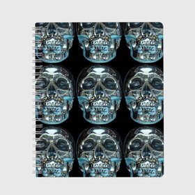 Тетрадь с принтом Skulls pattern 2028 в Тюмени, 100% бумага | 48 листов, плотность листов — 60 г/м2, плотность картонной обложки — 250 г/м2. Листы скреплены сбоку удобной пружинной спиралью. Уголки страниц и обложки скругленные. Цвет линий — светло-серый
 | Тематика изображения на принте: fashion | future | pattern | skull | vanguard | авангард | будущее | мода | стекло | узор | череп