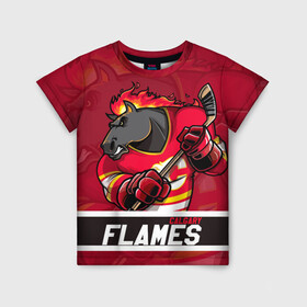 Детская футболка 3D с принтом Калгари Флэймз Calgary Flames в Тюмени, 100% гипоаллергенный полиэфир | прямой крой, круглый вырез горловины, длина до линии бедер, чуть спущенное плечо, ткань немного тянется | calgary | calgary flames | flames | hockey | nhl | usa | калгари | калгари флэймз | нхл | спорт | сша | флэймз | хоккей | шайба