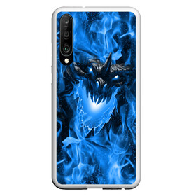 Чехол для Honor P30 с принтом Дракон в синем пламени Dragon in blue flame в Тюмени, Силикон | Область печати: задняя сторона чехла, без боковых панелей | dragon | дракон | миф | монстр | огонь | пламя | фэнтези