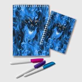 Блокнот с принтом Дракон в синем пламени Dragon in blue flame в Тюмени, 100% бумага | 48 листов, плотность листов — 60 г/м2, плотность картонной обложки — 250 г/м2. Листы скреплены удобной пружинной спиралью. Цвет линий — светло-серый
 | Тематика изображения на принте: dragon | дракон | миф | монстр | огонь | пламя | фэнтези