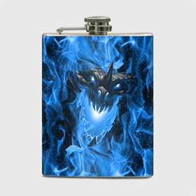 Фляга с принтом Дракон в синем пламени Dragon in blue flame в Тюмени, металлический корпус | емкость 0,22 л, размер 125 х 94 мм. Виниловая наклейка запечатывается полностью | dragon | дракон | миф | монстр | огонь | пламя | фэнтези