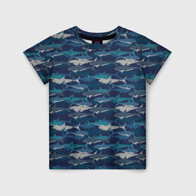 Детская футболка 3D с принтом Хищные Акулы в Тюмени, 100% гипоаллергенный полиэфир | прямой крой, круглый вырез горловины, длина до линии бедер, чуть спущенное плечо, ткань немного тянется | fish | ocean | predator | shark | white shark | акула | белая акула | зубы | море | морской хищник | океан | рыба | хищная рыба | хищник