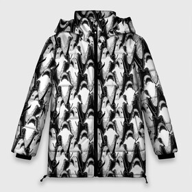 Женская зимняя куртка Oversize с принтом Хищные Рыбы в Тюмени, верх — 100% полиэстер; подкладка — 100% полиэстер; утеплитель — 100% полиэстер | длина ниже бедра, силуэт Оверсайз. Есть воротник-стойка, отстегивающийся капюшон и ветрозащитная планка. 

Боковые карманы с листочкой на кнопках и внутренний карман на молнии | fish | ocean | predator | shark | white shark | акула | белая акула | зубы | море | морской хищник | океан | рыба | хищная рыба | хищник