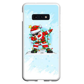 Чехол для Samsung S10E с принтом Santa Dabbing в гирлянде. в Тюмени, Силикон | Область печати: задняя сторона чехла, без боковых панелей | Тематика изображения на принте: 2022 | dabbing | happy new year | merry christmas | santa dabbing | год тигра | зима близко | нг | новогодний | новогодний тигр | новый год | новый год 2022 | рождество | символ 2022 года | снег | снежинки