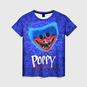 Женская футболка 3D с принтом Хагги Вагги - Поппи Плейтайм в Тюмени, 100% полиэфир ( синтетическое хлопкоподобное полотно) | прямой крой, круглый вырез горловины, длина до линии бедер | horror | huggy | playtime | poppy | wuggy | вагги | хагги | хоррор