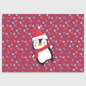Поздравительная открытка с принтом Пингвин в звездах в Тюмени, 100% бумага | плотность бумаги 280 г/м2, матовая, на обратной стороне линовка и место для марки
 | звезды | новый год | паттерн | пингвин | праздник
