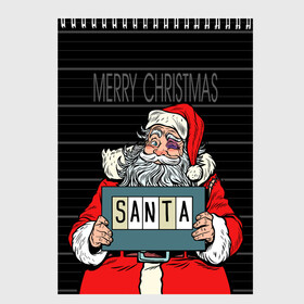 Скетчбук с принтом Merry Christmas Санта с синяком в Тюмени, 100% бумага
 | 48 листов, плотность листов — 100 г/м2, плотность картонной обложки — 250 г/м2. Листы скреплены сверху удобной пружинной спиралью | at the police station | bad | criminal | happy christmas | holds | nameplate | new year | santa claus | держит | новый год | преступник | санта клаус | счастливого рождества | табличка с именем