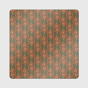 Магнит виниловый Квадрат с принтом Абстракция из зеленых и оранжевых восьмиугольников в Тюмени, полимерный материал с магнитным слоем | размер 9*9 см, закругленные углы | abstraction | circle | polygons | shapes | square | абстрактное искусство | абстракция | винтаж | зеленый | знак | искусство | квадрат | коричневый | красочный | круг | многоугольники | оранжевый | ретро | символ | стиль