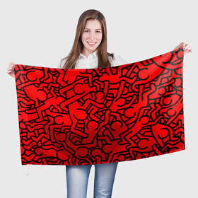 Флаг 3D с принтом Челопаззл в Тюмени, 100% полиэстер | плотность ткани — 95 г/м2, размер — 67 х 109 см. Принт наносится с одной стороны | абстракция | красный | пестрый | пиктограмма | человечки