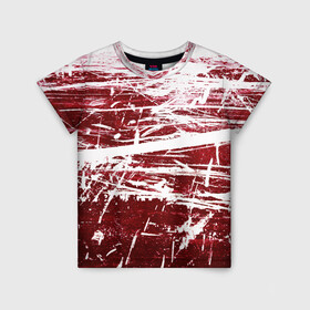 Детская футболка 3D с принтом CRAZY RED в Тюмени, 100% гипоаллергенный полиэфир | прямой крой, круглый вырез горловины, длина до линии бедер, чуть спущенное плечо, ткань немного тянется | абстракция | красно белый | красный | пестрый | царапины