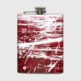 Фляга с принтом CRAZY RED в Тюмени, металлический корпус | емкость 0,22 л, размер 125 х 94 мм. Виниловая наклейка запечатывается полностью | абстракция | красно белый | красный | пестрый | царапины