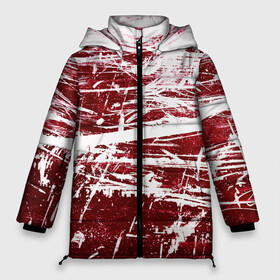 Женская зимняя куртка Oversize с принтом CRAZY RED в Тюмени, верх — 100% полиэстер; подкладка — 100% полиэстер; утеплитель — 100% полиэстер | длина ниже бедра, силуэт Оверсайз. Есть воротник-стойка, отстегивающийся капюшон и ветрозащитная планка. 

Боковые карманы с листочкой на кнопках и внутренний карман на молнии | абстракция | красно белый | красный | пестрый | царапины