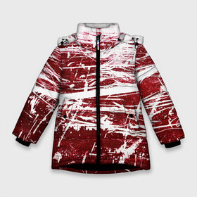 Зимняя куртка для девочек 3D с принтом CRAZY RED в Тюмени, ткань верха — 100% полиэстер; подклад — 100% полиэстер, утеплитель — 100% полиэстер. | длина ниже бедра, удлиненная спинка, воротник стойка и отстегивающийся капюшон. Есть боковые карманы с листочкой на кнопках, утяжки по низу изделия и внутренний карман на молнии. 

Предусмотрены светоотражающий принт на спинке, радужный светоотражающий элемент на пуллере молнии и на резинке для утяжки. | абстракция | красно белый | красный | пестрый | царапины